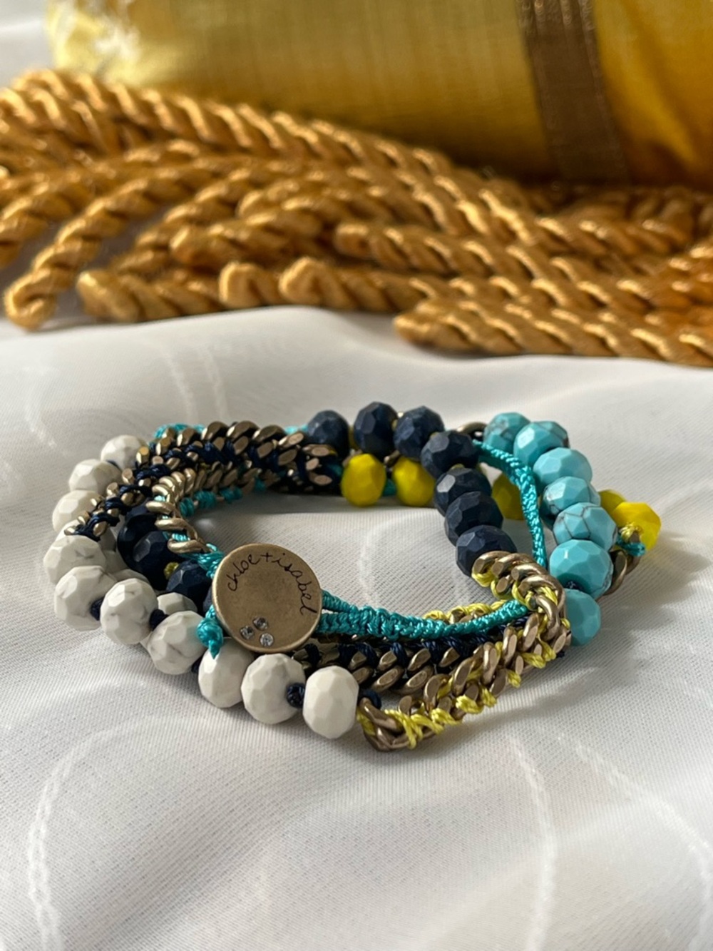 Chloe + Isabel💛💙 Turquoise, Navy, White & Yellow Multi-Strand Bracelet EUC